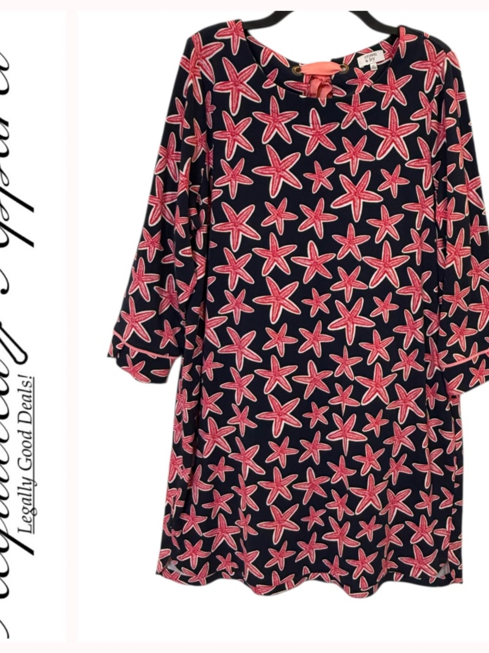 Crown & Ivy Navy Dress with Pink Starfish Design XL
